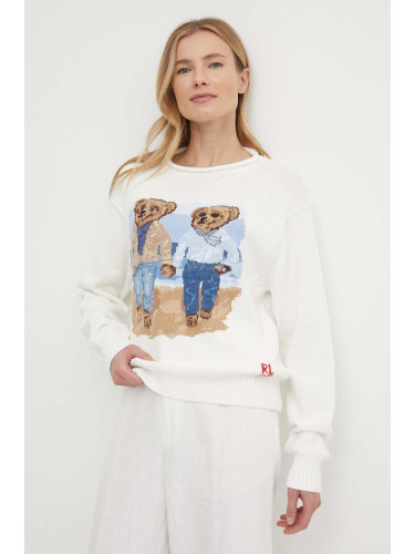 Памучен пуловер Polo Ralph Lauren в бяло от лека материя 211935308