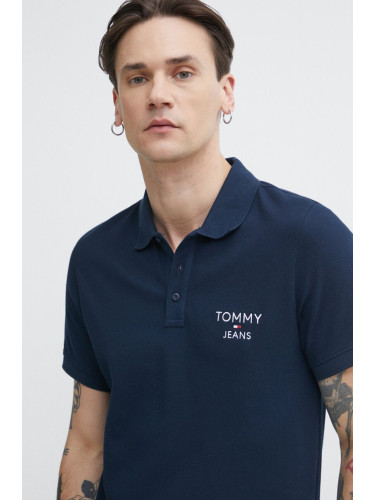 Памучна тениска с яка Tommy Jeans в тъмносиньо с апликация DM0DM18927