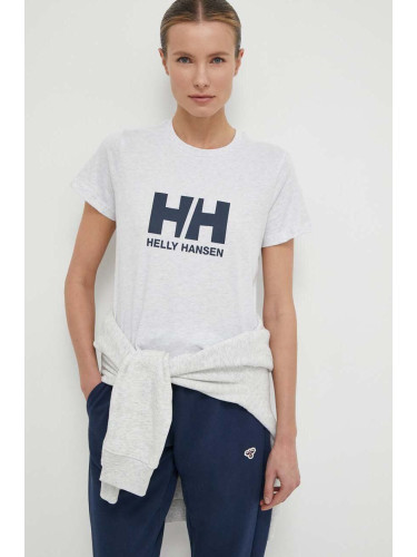 Памучна тениска Helly Hansen в сиво