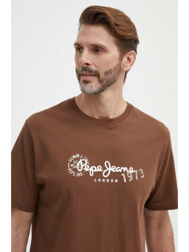 Тениска Pepe Jeans CAMILLE в кафяво с принт PM509373