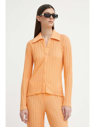 Риза Résumé AbbyRS дамска в оранжево с кройка по тялото с класическа яка 20471120