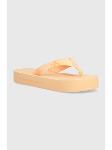 Джапанки Calvin Klein Jeans FLATFORM FLIPFLOP JELLY в оранжево с равна подметка YW0YW01398