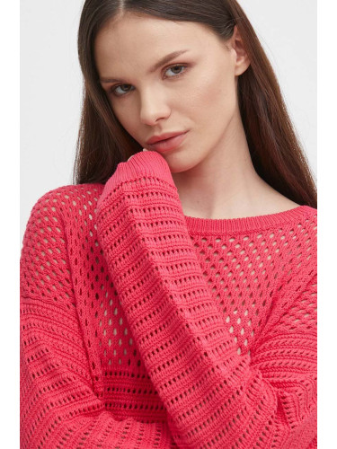 Памучен пуловер United Colors of Benetton в розово от лека материя
