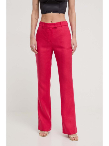 Ленен панталон Luisa Spagnoli в розово със стандартна кройка, с висока талия