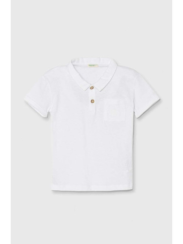 Бебешка тениска с яка United Colors of Benetton в бяло с изчистен дизайн