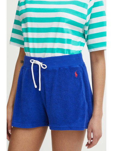 Къс панталон Polo Ralph Lauren в синьо с изчистен дизайн с висока талия 211936222