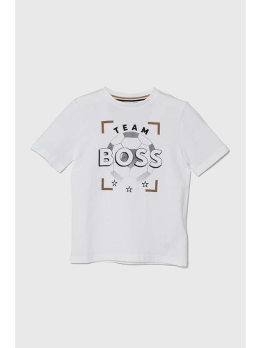 Детска памучна тениска BOSS в бяло с принт J50729