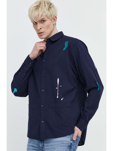 Памучна риза Desigual IAN мъжка в тъмносиньо със стандартна кройка с класическа яка 24SMCW15