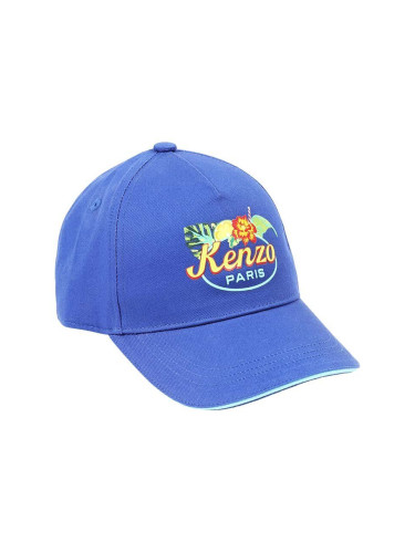 Детска памучна шапка с козирка Kenzo Kids в синьо с принт