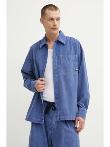 Памучна риза G-Star мъжка в синьо със свободна кройка с класическа яка D23007-D295