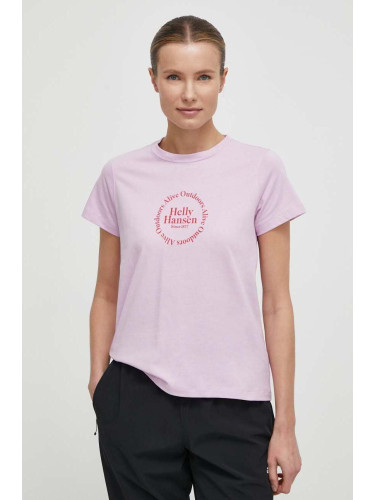 Памучна тениска Helly Hansen в розово