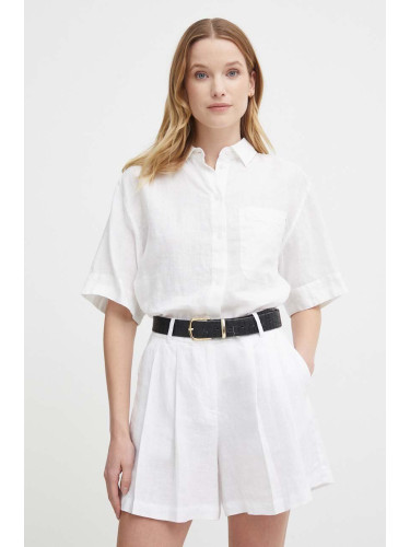 Ленена риза Tommy Hilfiger в бяло със свободна кройка с класическа яка WW0WW41392