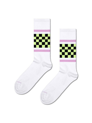 Чорапи Happy Socks Checked Stripe Sneaker Sock в бяло