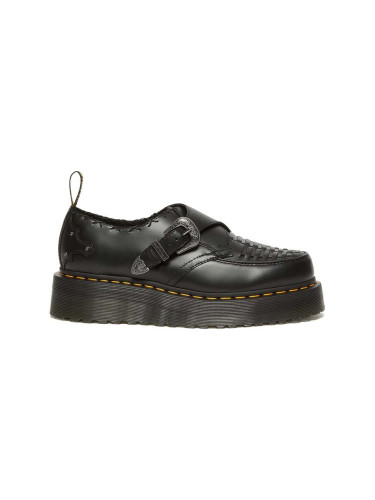 Кожени половинки обувки Dr. Martens Ramsey Quad Monk в черно с платформа DM31680001