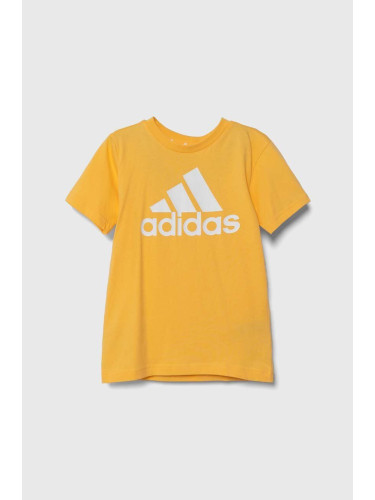 Детска памучна тениска adidas в жълто с принт