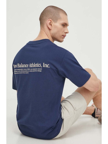 Памучна тениска New Balance MT41588NNY в тъмносиньо с апликация MT41588NNY