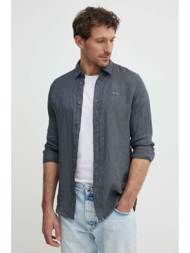Ленена риза Pepe Jeans PAYTTON в сиво със стандартна кройка с класическа яка PM308523
