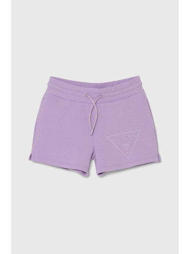 Детски къси панталони Guess в лилаво с принт с регулируема талия