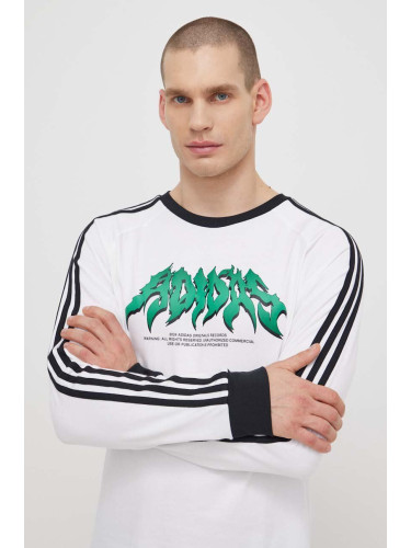 Памучна блуза с дълги ръкави adidas Originals Flames в бяло с принт IS2917