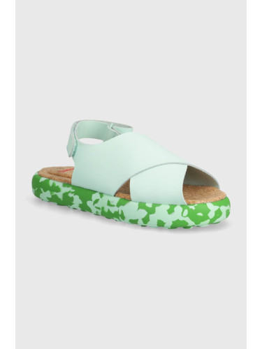 Детски сандали от кожа Camper в зелено