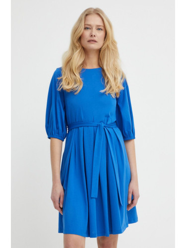 Памучна рокля Weekend Max Mara в синьо къса разкроена 2415621072600