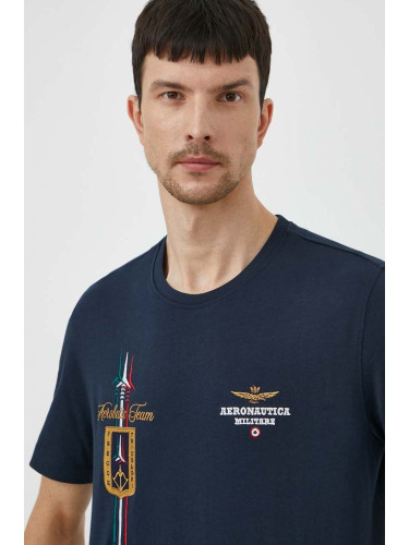 Памучна тениска Aeronautica Militare в тъмносиньо с апликация TS2231J592