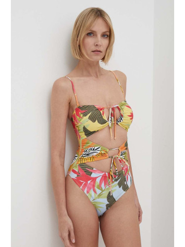 Цял бански Desigual PALMS ONE PIECE в жълто с леко подплатени чашки 24SWMK05