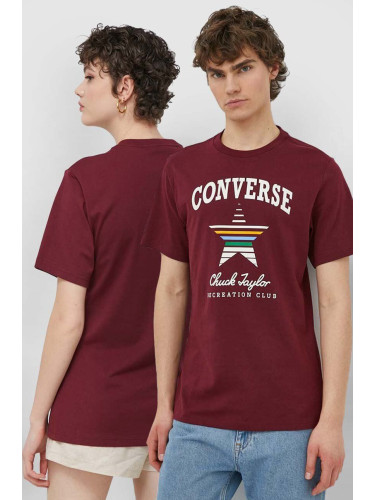 Памучна тениска Converse в бордо с принт