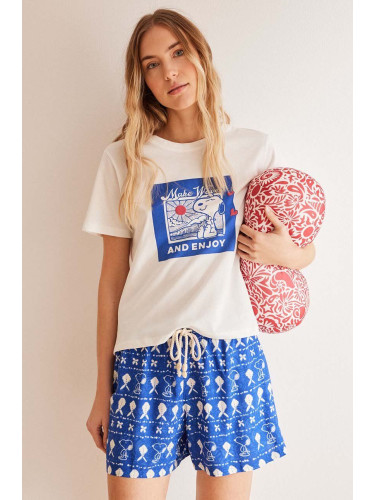 Памучно горнище на пижама с къси ръкави women'secret MIX AND MATCH SEASIDES в бяло от памук 3277310