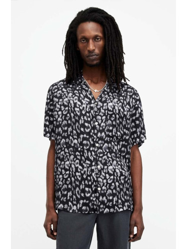 Риза AllSaints LEOPAZ SS SHIRT мъжка в черно със свободна кройка M035SA