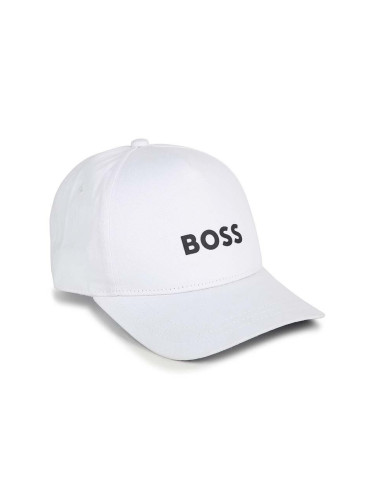 Детска памучна шапка с козирка BOSS в бяло с принт