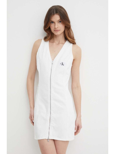 Памучна рокля Calvin Klein Jeans в бяло къса със стандартна кройка J20J222782
