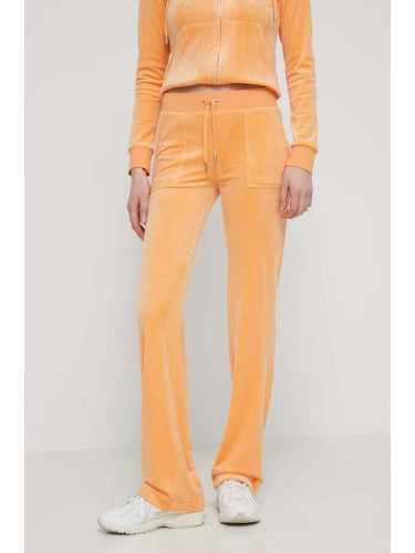 Кадифен спортен панталон Juicy Couture в оранжево с апликация