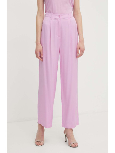 Панталон Sisley в розово със стандартна кройка, с висока талия