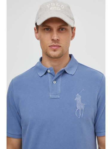 Памучна тениска с яка Polo Ralph Lauren в синьо с апликация 710936508