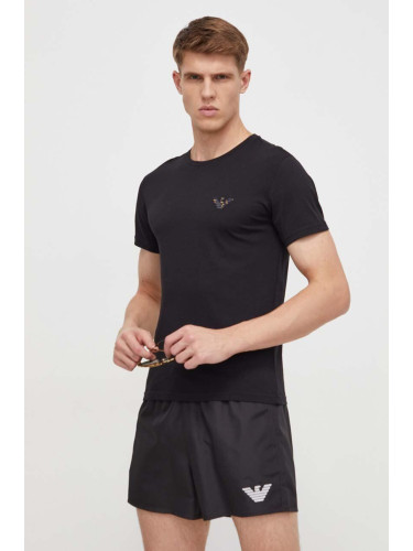 Памучна плажна тениска Emporio Armani Underwear в черно с апликация