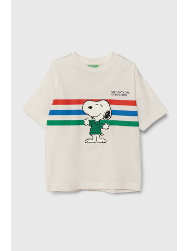 Детска памучна тениска United Colors of Benetton X Peanuts в бяло с принт