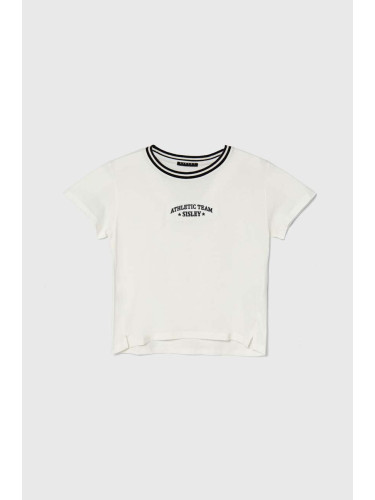 Детска памучна тениска Sisley в бяло