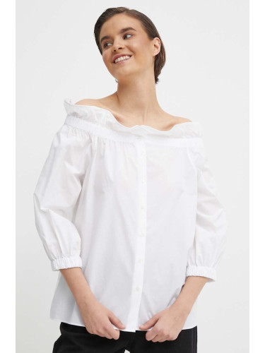 Памучна блуза Mos Mosh дамска в бяло с изчистен дизайн
