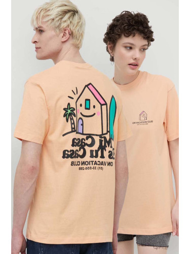 Памучна тениска On Vacation Mi Casa в оранжево с принт OVC T149