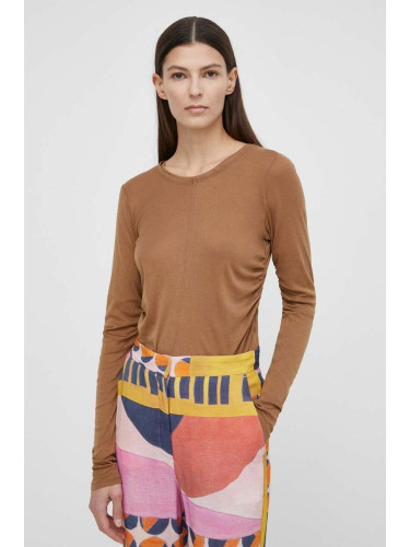 Памучна блуза с дълги ръкави G-Star в кафяво