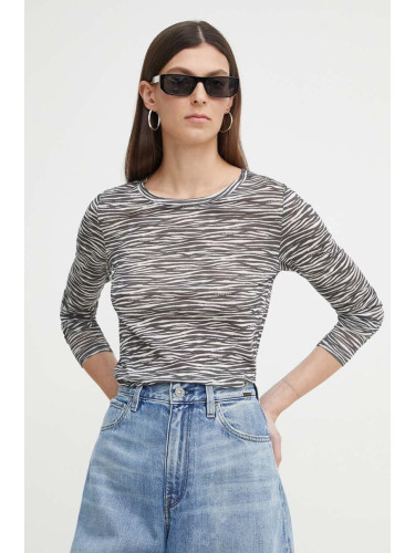 Памучна блуза с дълги ръкави G-Star в сиво