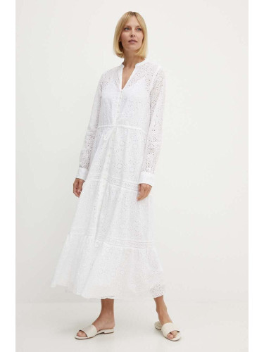 Памучна рокля Polo Ralph Lauren в бяло дълга разкроена 211935173
