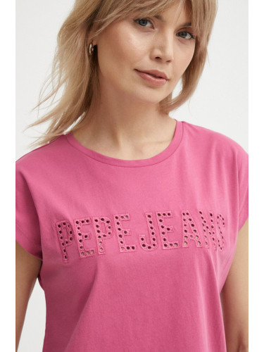 Памучна тениска Pepe Jeans LILITH в розово PL505837