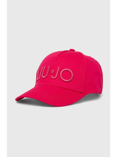 Памучна шапка с козирка Liu Jo в розово с апликация