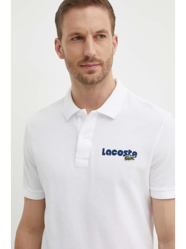 Памучна тениска с яка Lacoste в бяло с принт