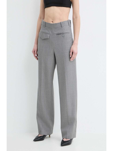 Вълнен панталон Victoria Beckham в сиво с кройка тип чино, висока талия 1224WTR005385A