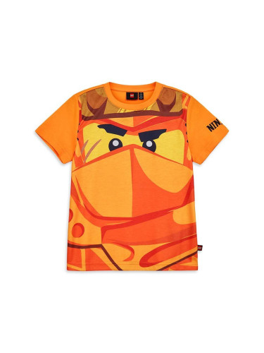 Детска памучна тениска Lego в оранжево с принт