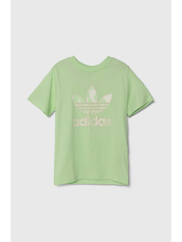 Детска памучна тениска adidas Originals в зелено с апликация