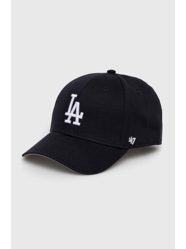 Детска памучна шапка с козирка 47 brand MLB Los Angeles Dodgers Raised Basic в тъмносиньо с апликация BRAC12CTP